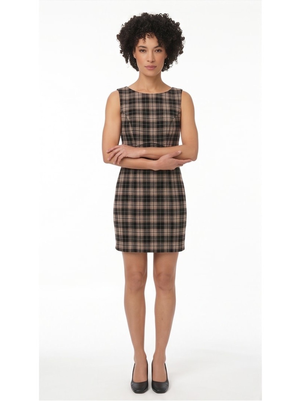 Pilcro Anthropology Black & Brown Plaid Sleeveless Sheath Mini Dress Sz M